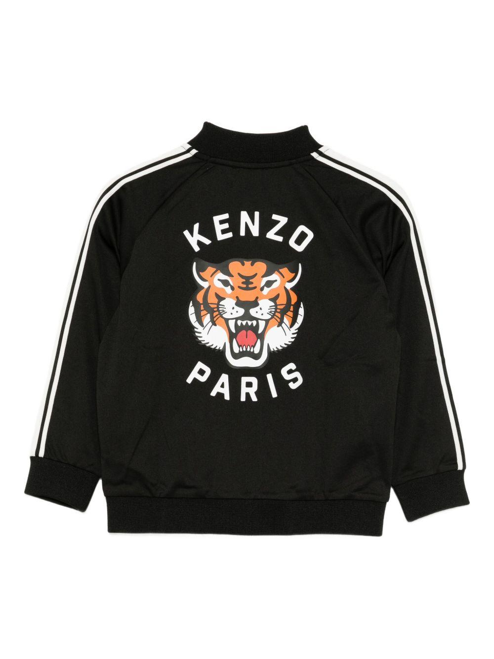 Felpa nera con ricamo e righe a contrasto K61469 095 KENZO KIDS 