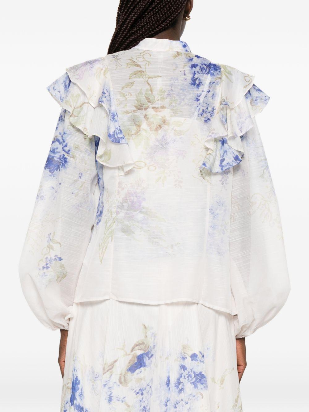Camicia a fiori con ruche e collo alla coreana P26A407 1000 PAPERLACE 