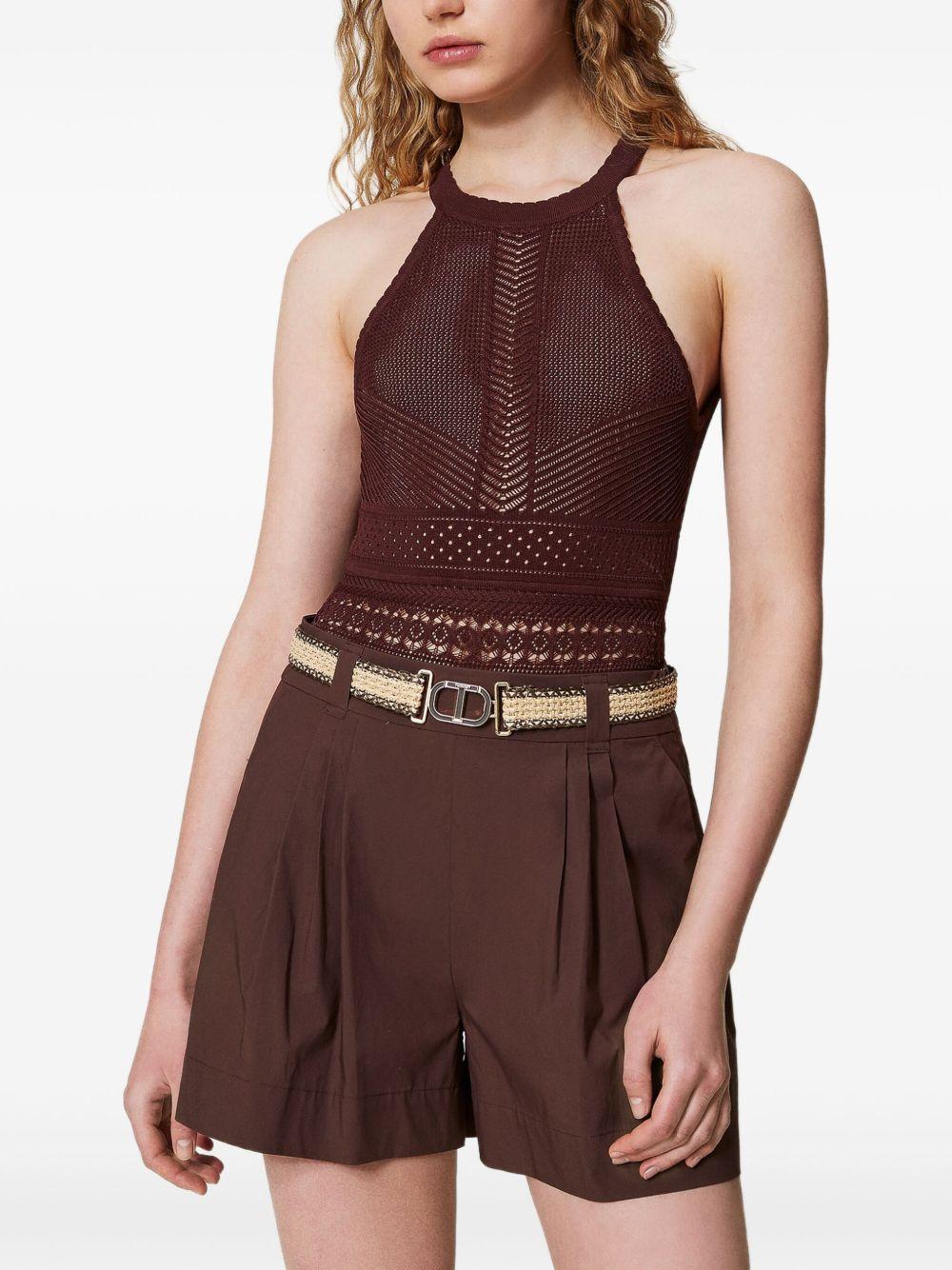 Body cioccolato in maglia traforata