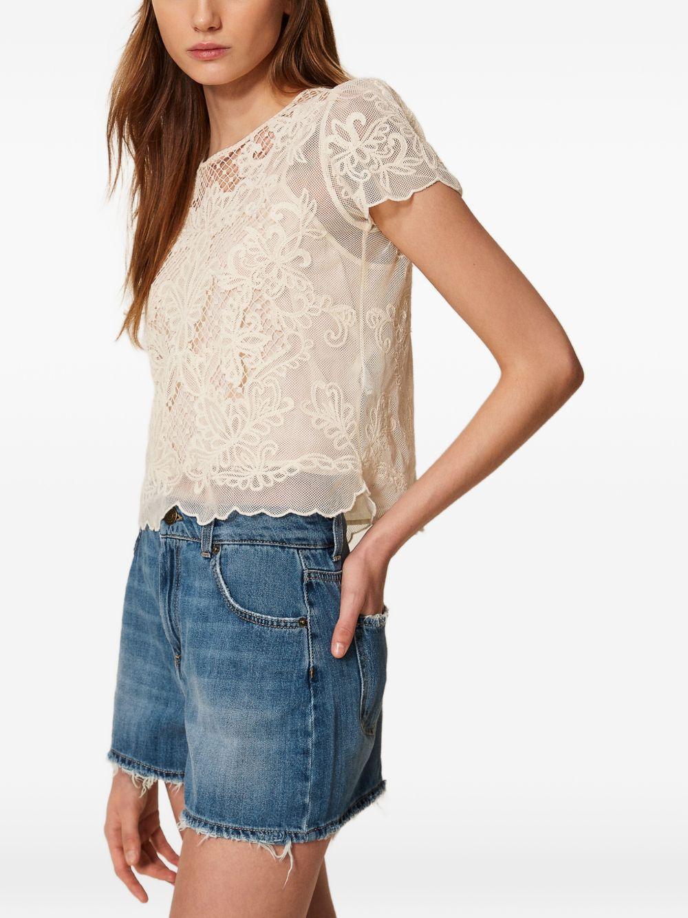 Top in pizzo avorio con maniche corte 261TP2581 00282 TWINSET 