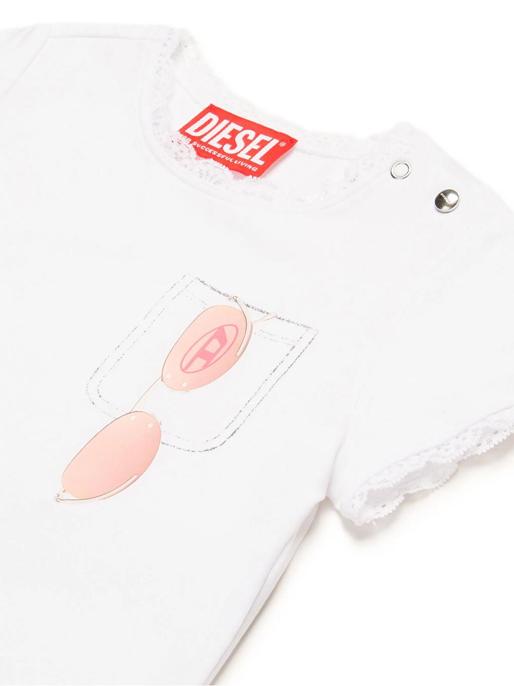 T-shirt bianca con stampa occhiali neonata