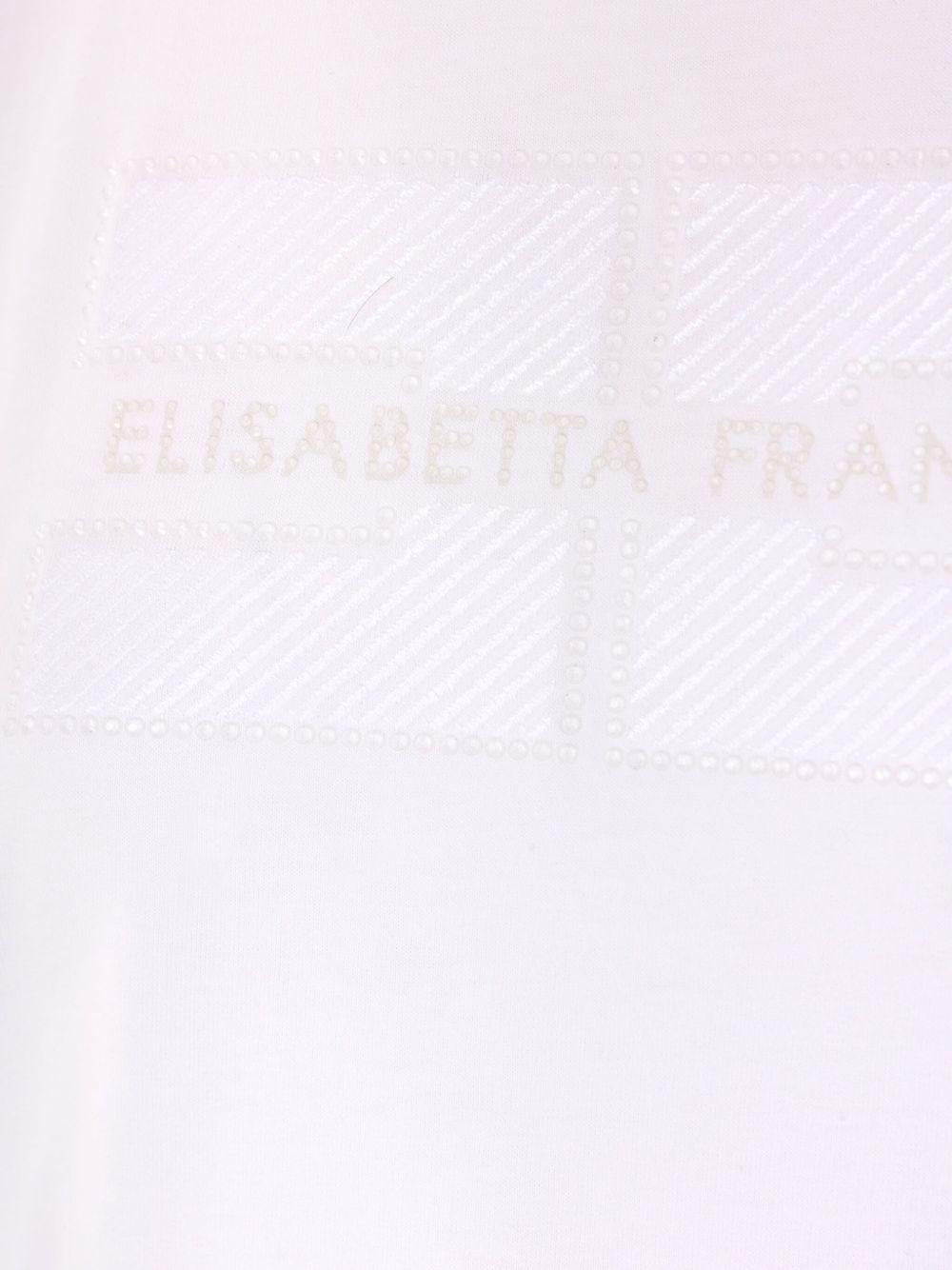 T-shirt bianca in jersey con logo ricamato e strass