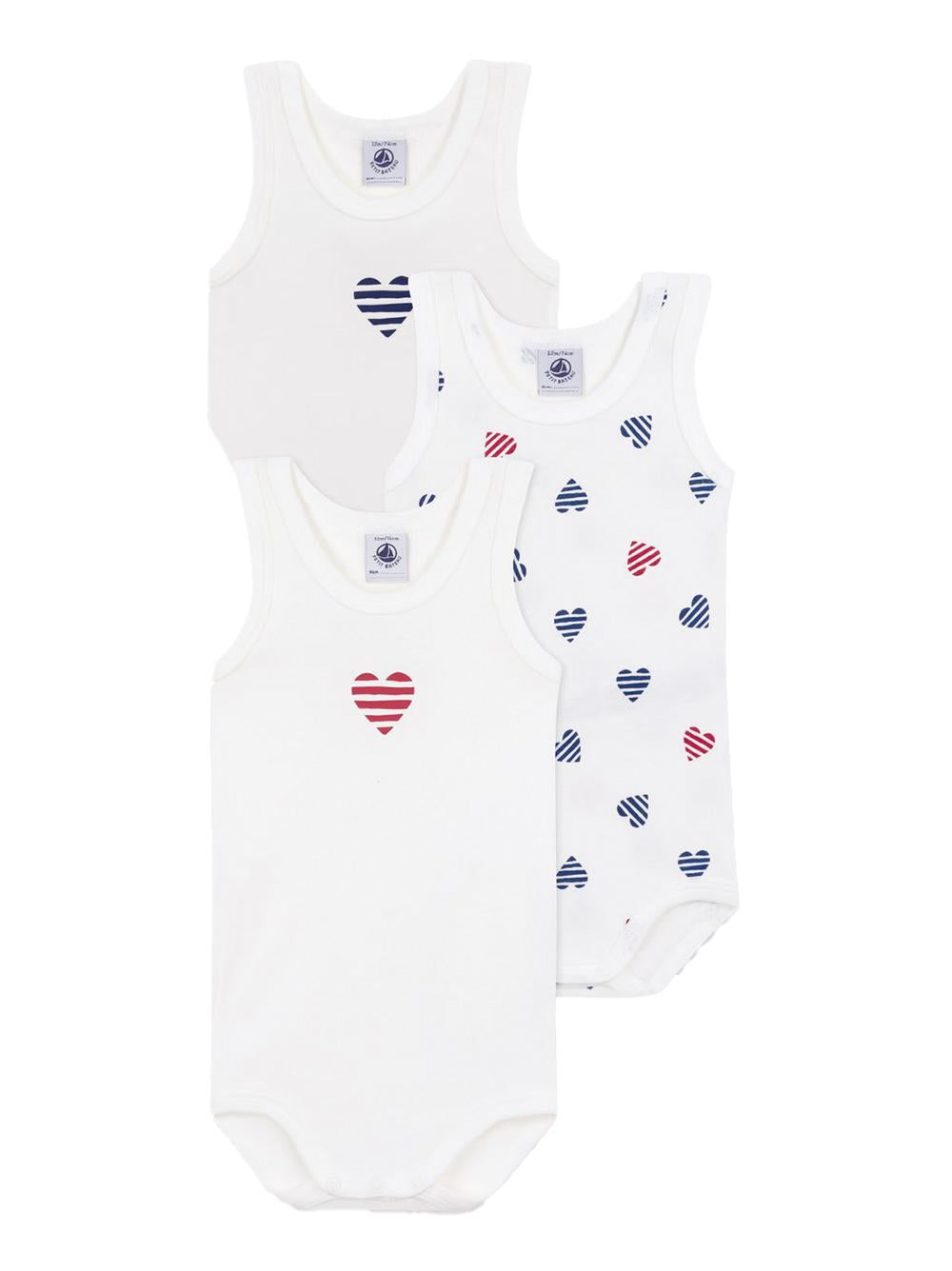Set body con cuori giro maniche (3pz) A0CX1 00 PETIT BATEAU KIDS 