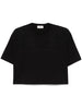 T-shirt nera con ricami semitrasparenti e logo