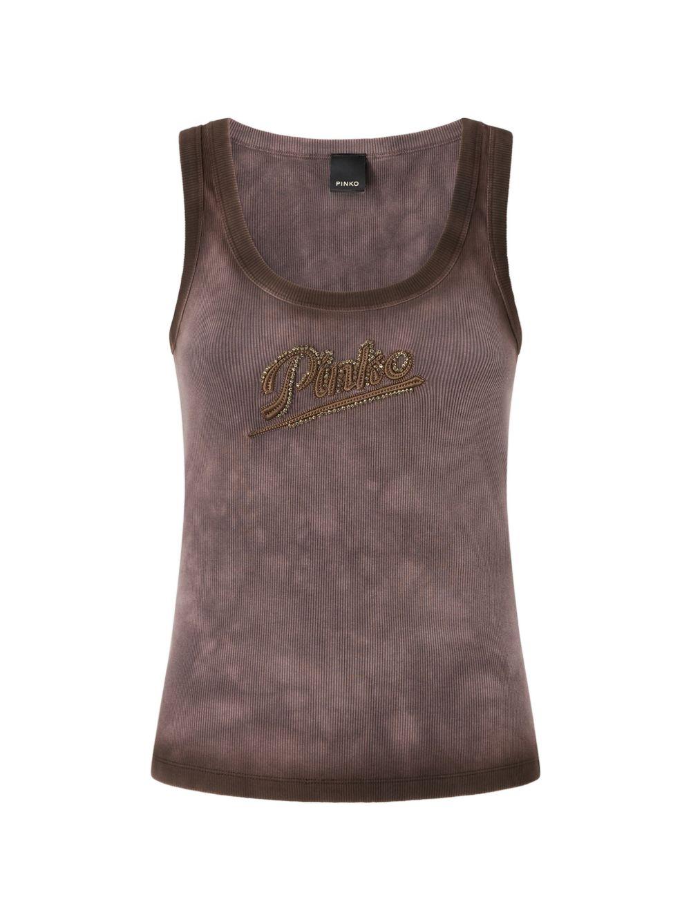 Canotta in costina con logo ricamato 107306A3H5 L72 PINKO 