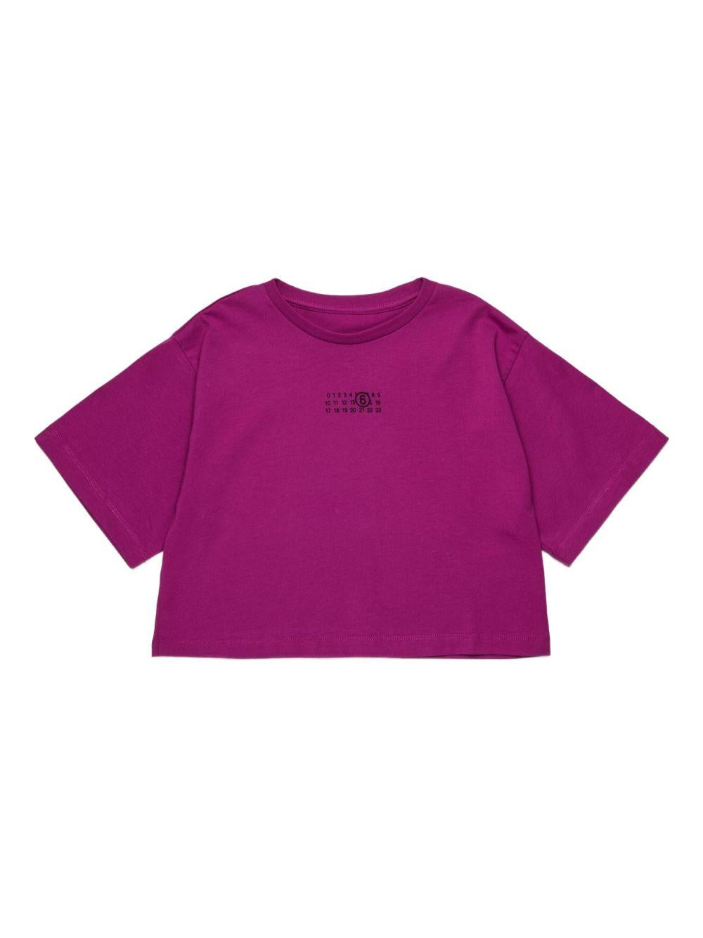 T-shirt ciclamino con logo numerico e singolo punto di cucitura M60908MM04I M6602 MM6 MAISON MARGIELA KIDS 