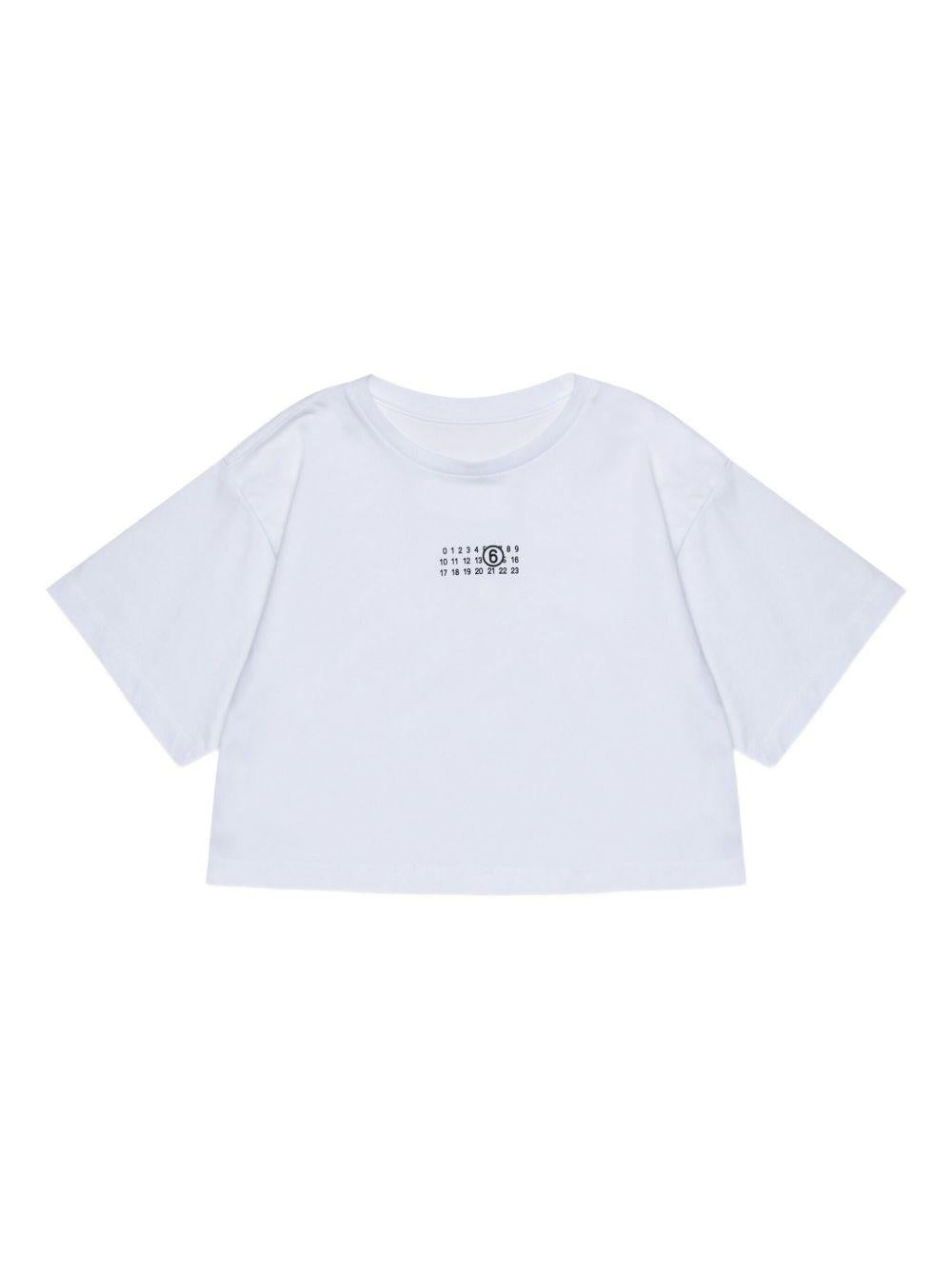 T-shirt bianca con stampa logo e scollo rotondo M60908MM04I M6100 MM6 MAISON MARGIELA KIDS 