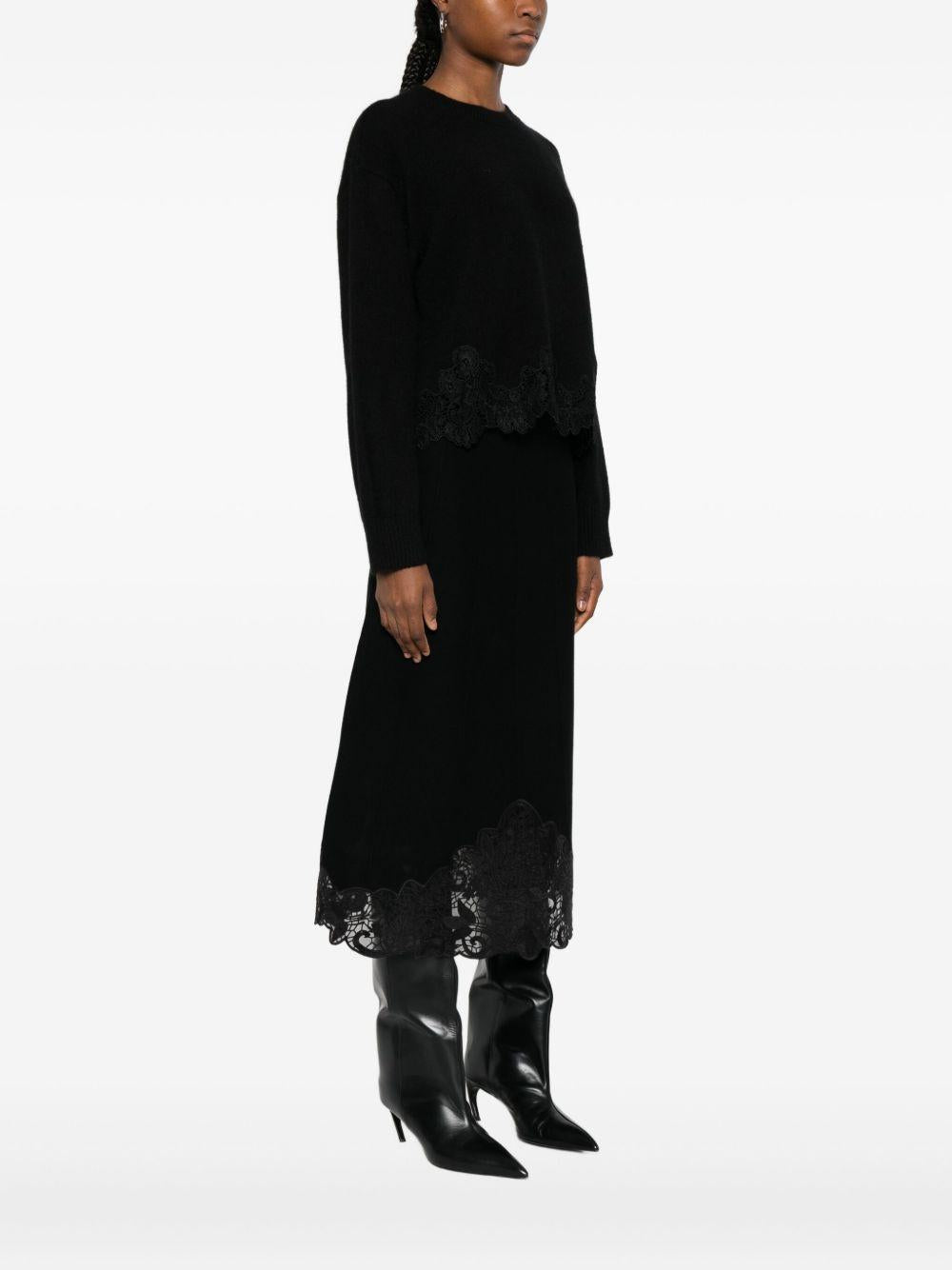 Maglione Nero con Inserto in Pizzo 252TT3381 00006 TWINSET 