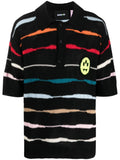 Polo nera righe orizzontali multicolor