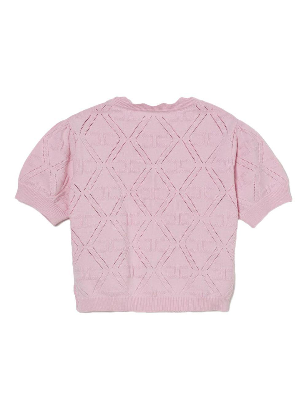 T-shirt in maglia rosa con logo all-over