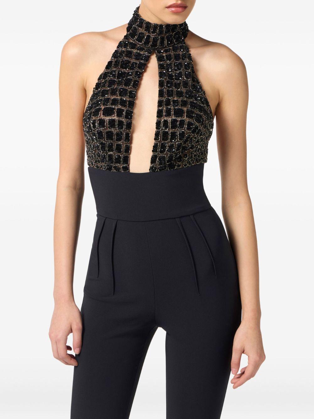 Tuta Intera Nera con Ricamo e Scollo allAmericana TU06257E2 110 ELISABETTA FRANCHI 