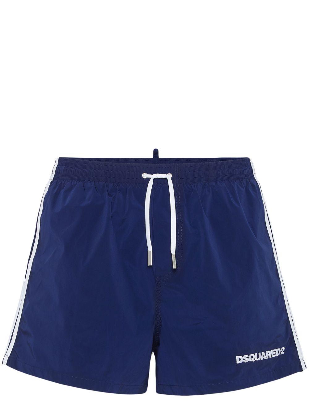 Costume boxer blu con bande laterali
