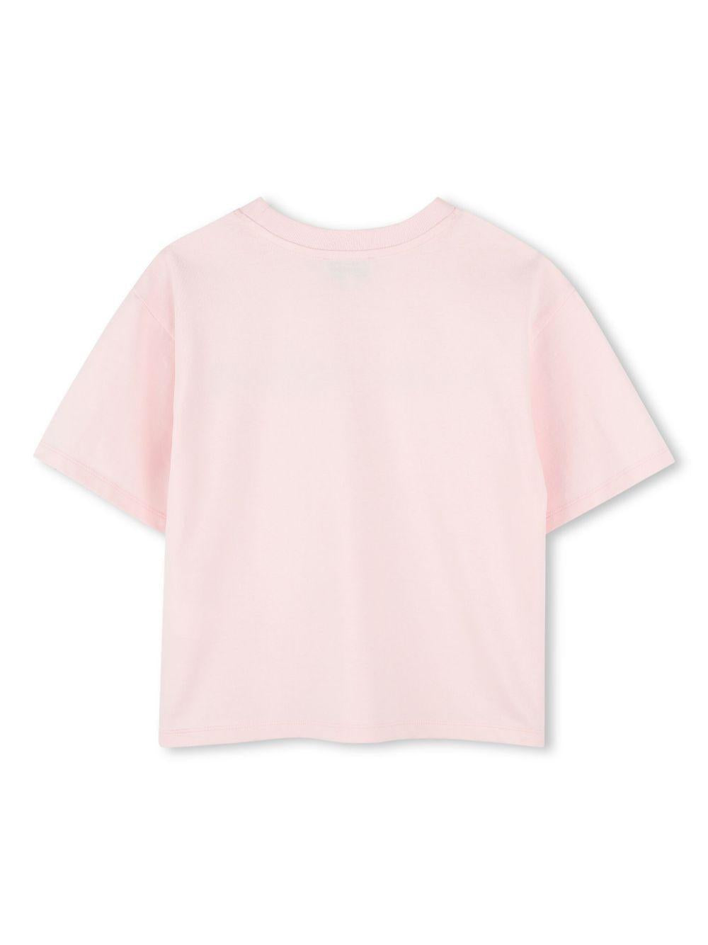 T-shirt rosa logo con borchie