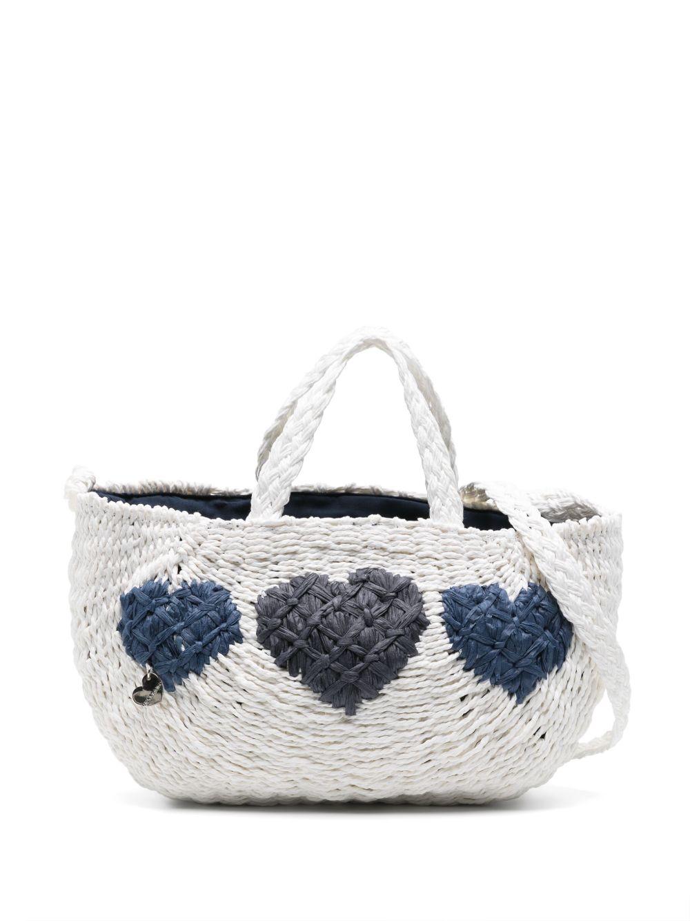 Borsa in paglia con cuori in contrasto