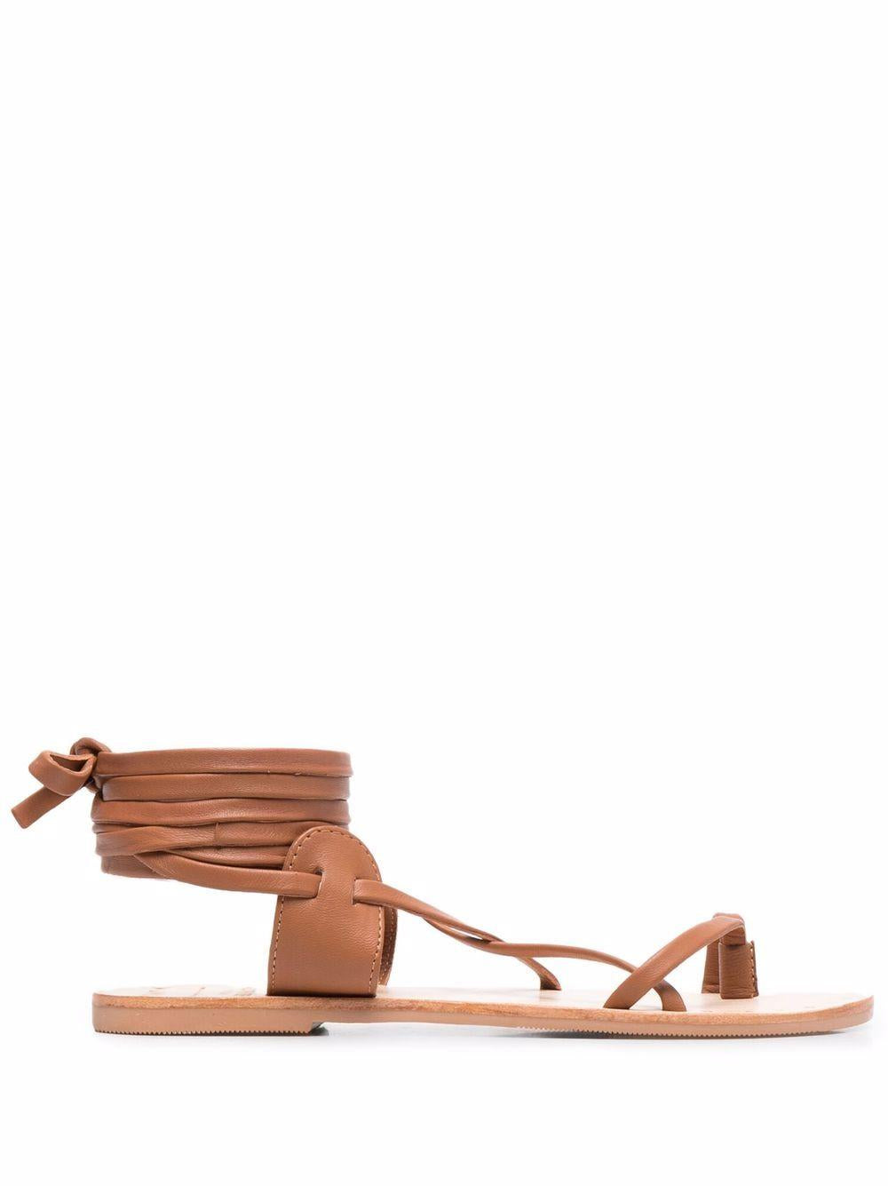 St Tropez Tie-Up Leather Sandals tie-up tan L71Y0 TAN MANEBI 