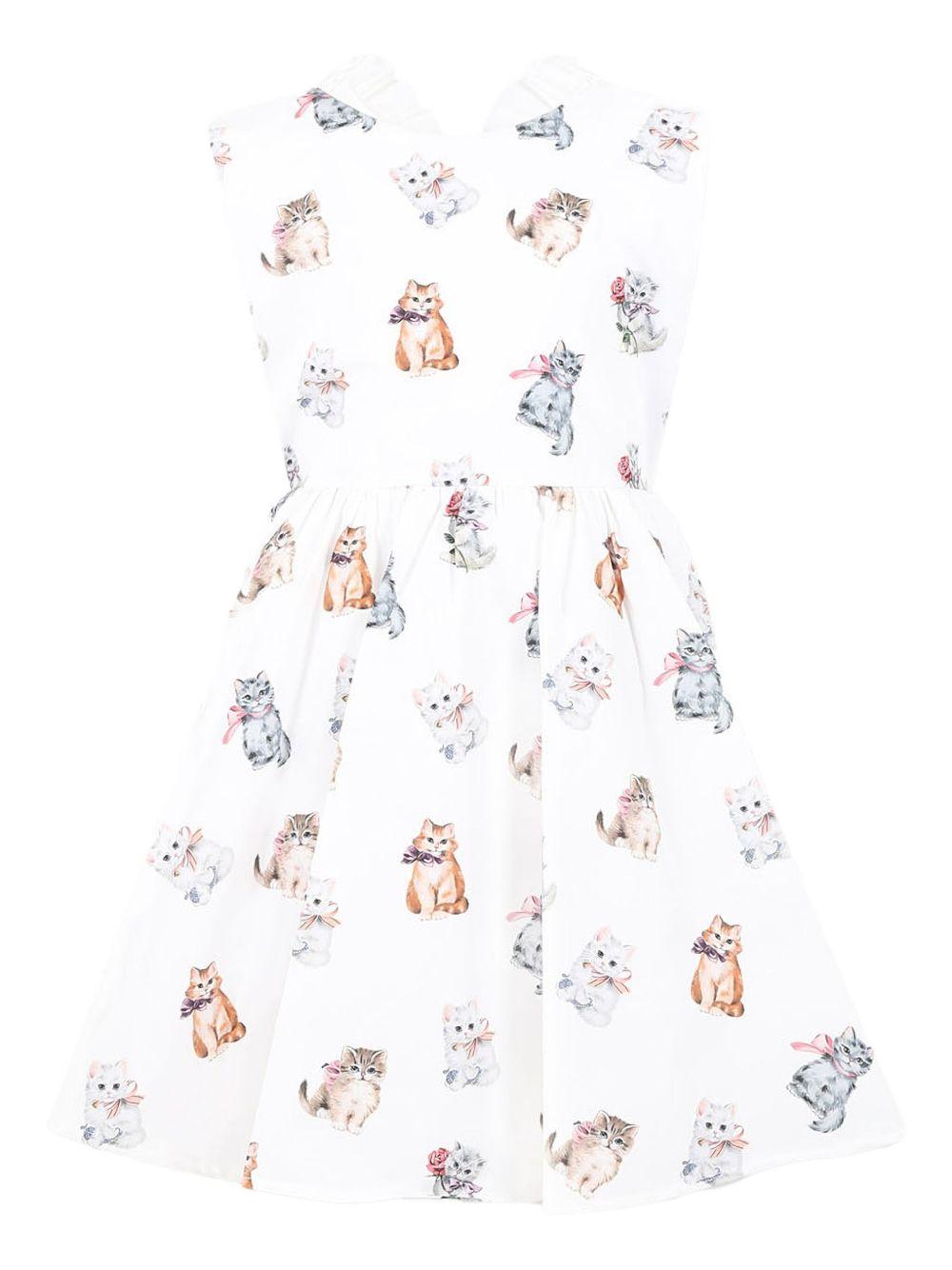 Abito bianco con fantasia gatti all-over VE2534 B VIVETTA KIDS 
