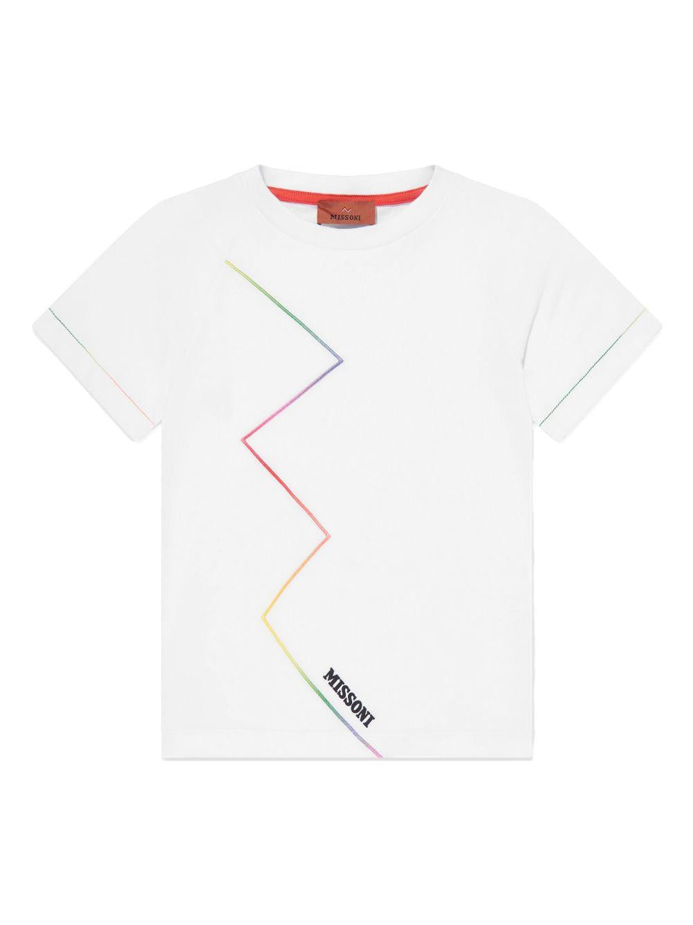 T-shirt bianca ricamo zigzag multicolor