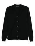 Black cardigan with V-neck and button closure