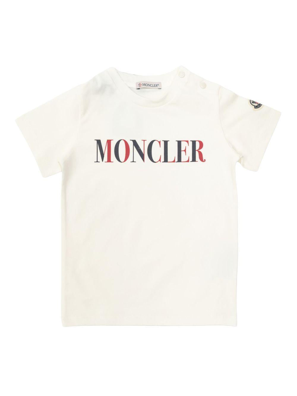 T-shirt bianca logo lettering bicolor neonato 9518C0001389AUM F01 MONCLER KIDS 