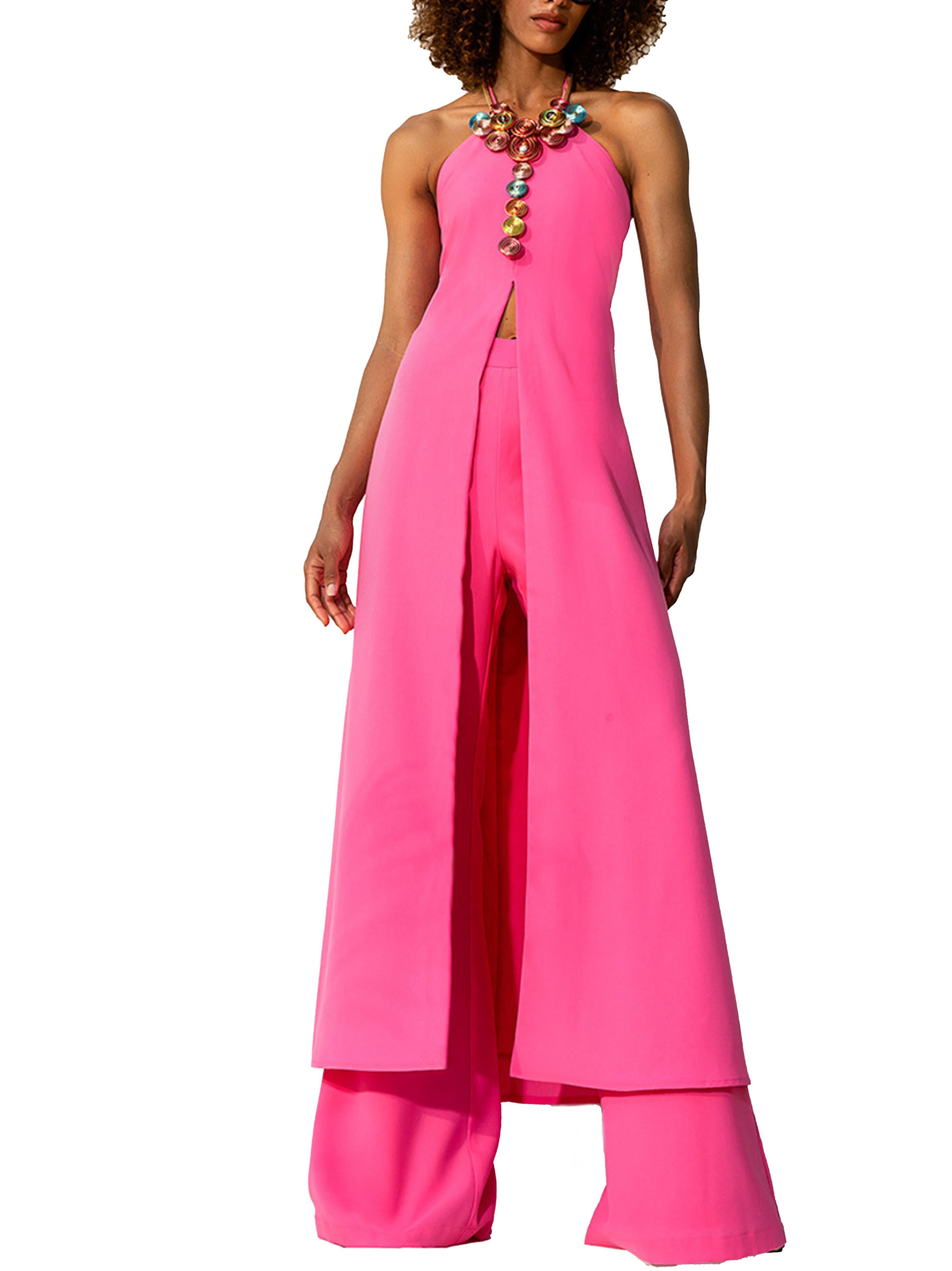 Set pantalone e top lungo rosa brillante