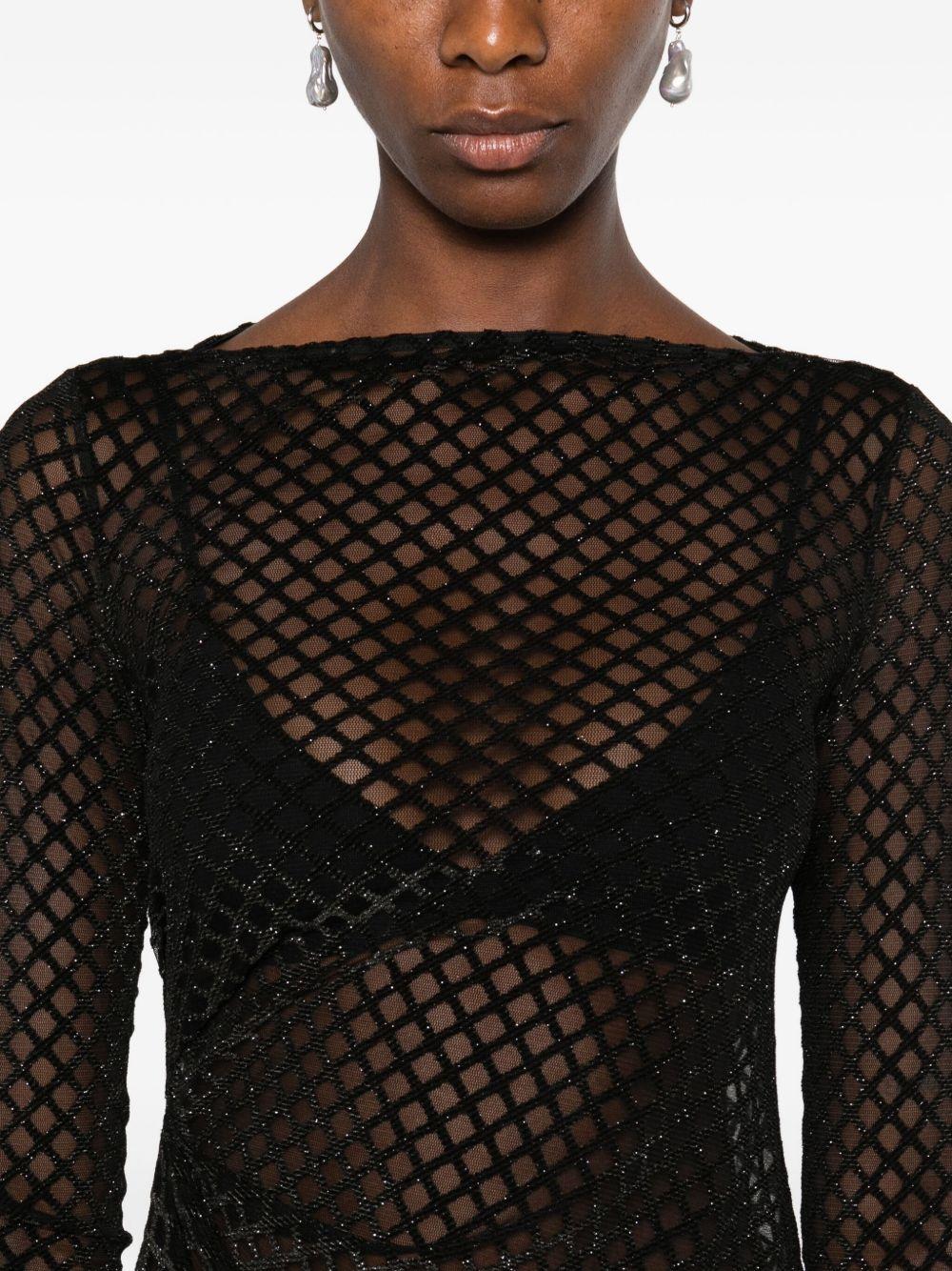 Abito corto nero con glitter e inserto in rete 8A1579A638 K469 PATRIZIA PEPE 