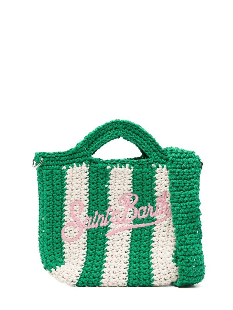 Borsa a Uncinetto con Righe Verdi e Bianco CRO0006 00193H MC2 SAINT BARTH 