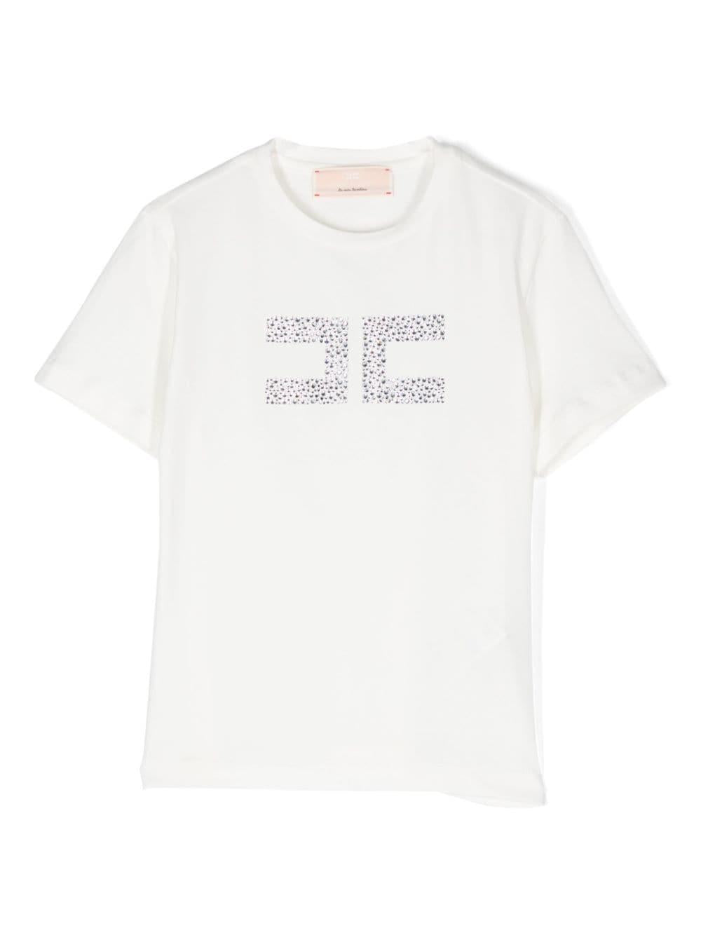 T-shirt in Cotone Bianca con Logo Strass EFTS2260JE006 D255 ELISABETTA FRANCHI KIDS 