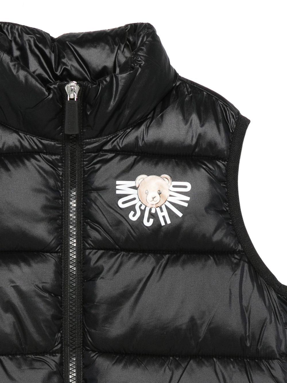 Gilet trapuntato nero con logo HQS02KL3A32 60100 MOSCHINO KIDS 